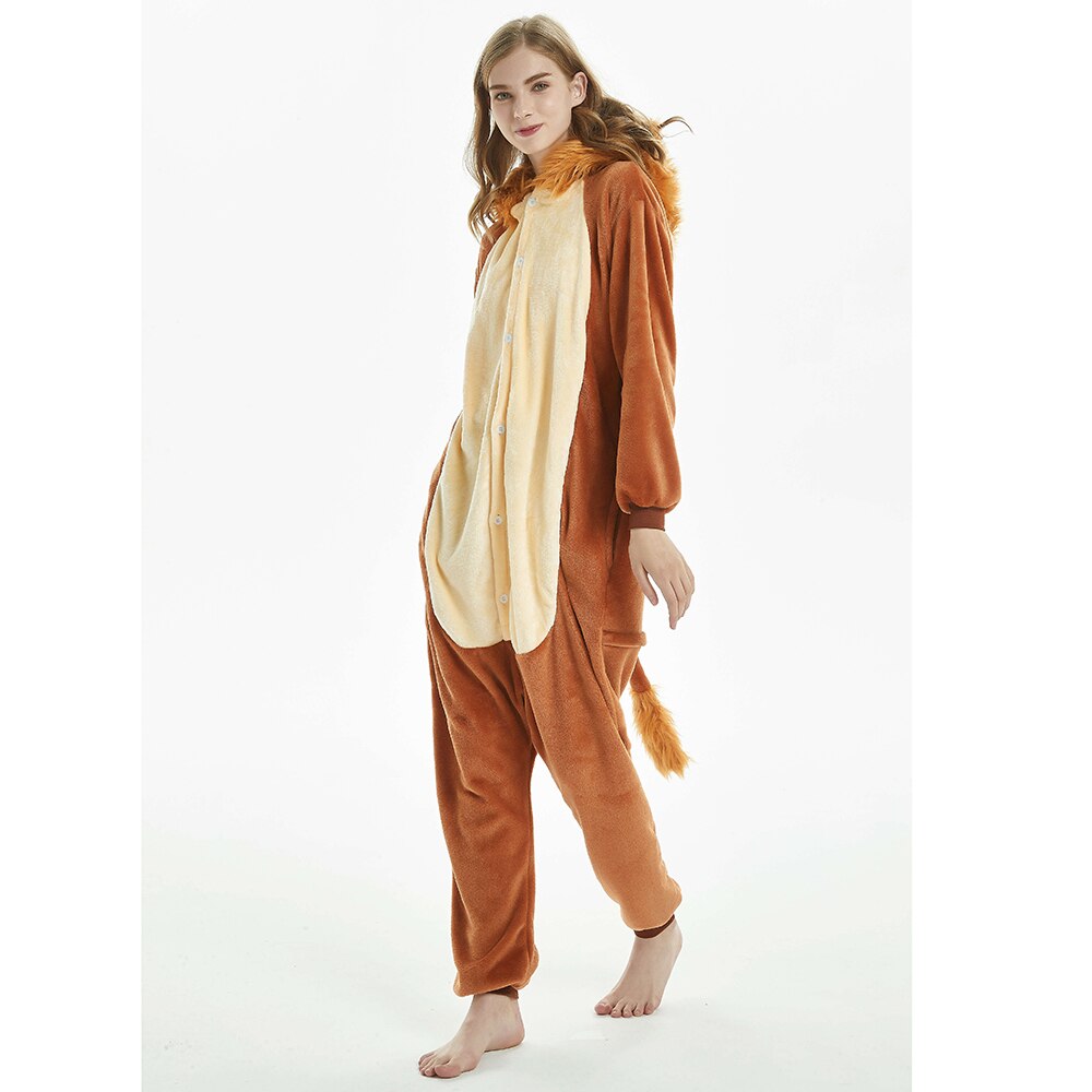 Kigurumi Animal león marino pijama adulto Unisex hombre mujer con capucha de franela ropa de casa cálida mono