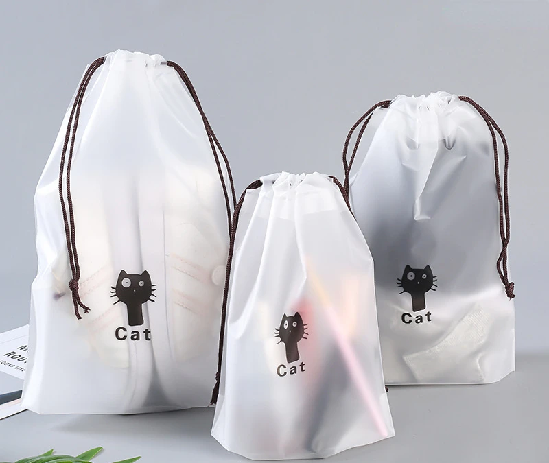 1pcs Transparent Drawstring Storage Bag Clothes Underwear Shoes Organizer Pouch Travel Toiletries Cosmetic Cartoon Storage Bag: S / SKY BLUE