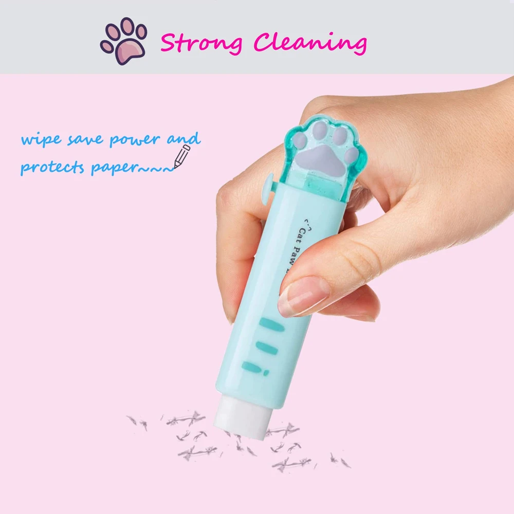 1-8Pcs ! Kawaii Cat Paw Rubber Erasers Retractable Pencil Eraser for Kids Students School Home Office Writing Drawing
