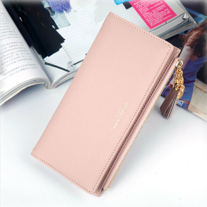 Women PU Leather Zipper Wallet Purse Long Card Holder Bag Phone Handbag Fine Suture Dazzling Tassel Decoration: 9