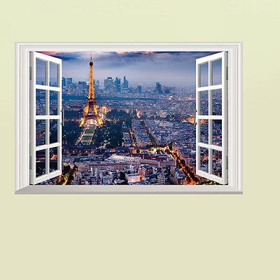 Torre Eiffel ciudad de noche opiniones 3D pegatina de pared/ventana arte mural removible vinilo asd