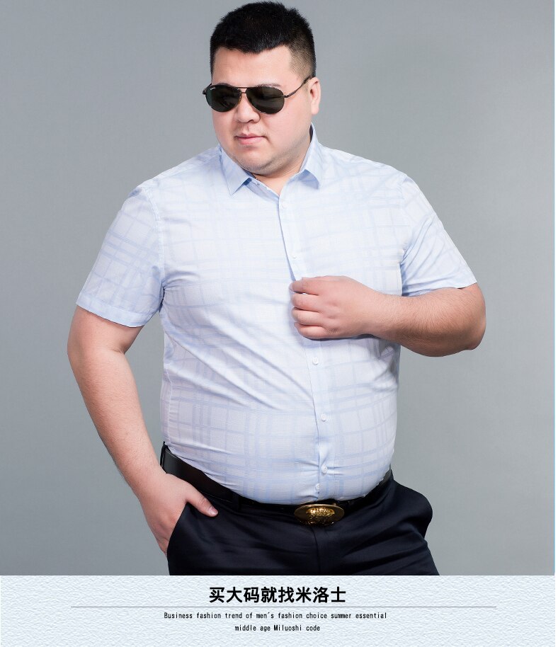 Plus størrelse 10xl 8xl 6xl herreskjorte kortermet sving ned-krage rutete skjorte buet shirtail herre topper ankomster rutete skjorter