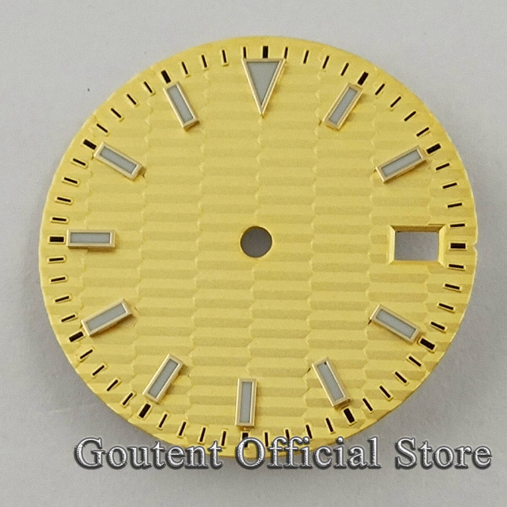 Goutte – cadran de montre stérile jaune/bleu/argent, cadran lumineux rayé, convient au mouvement NH35 NH36, 29mm: A2