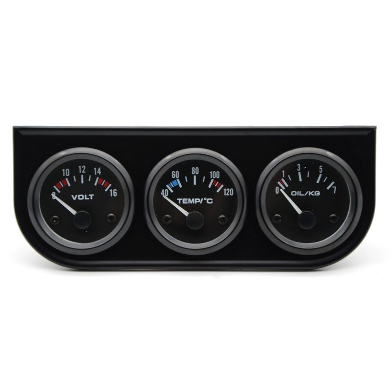 Water Temp Oil Pressure Volt Gauge 52mm 3 in 1 Triple Gauge Kit Black Bezel Black/White Face Color With Temp &amp; Pressure Sensor: black