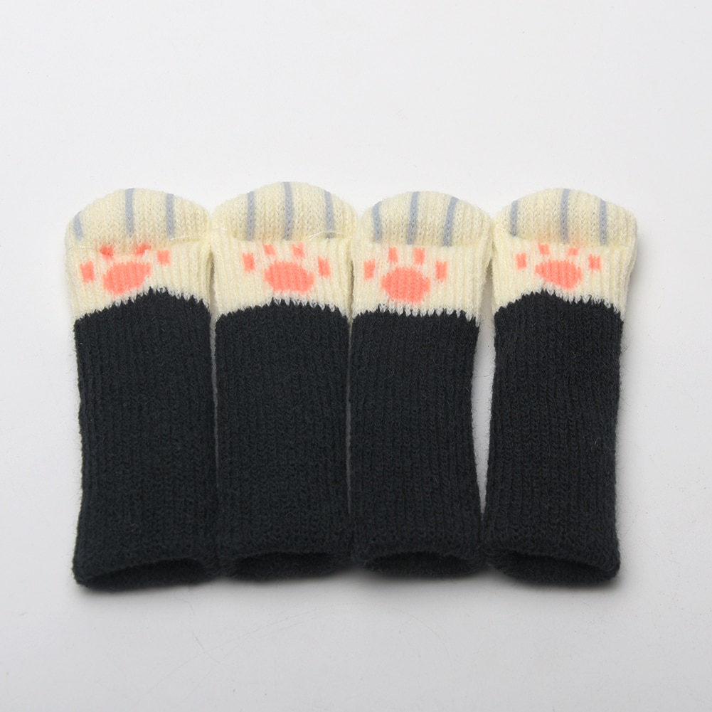 4 pièces chaussons de chaise manchon chaises tricotées jambes couverture pattes de chat chaises de protection jambe chaussettes Table étage antidérapant protecteur: Black