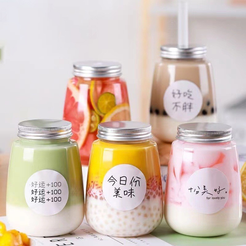 1pcs Plastic Milk Tea Drink Bottle Take Out Coffee Milk Tea Bar Supplies Mason Jars Drink Storage Containers For Food Party