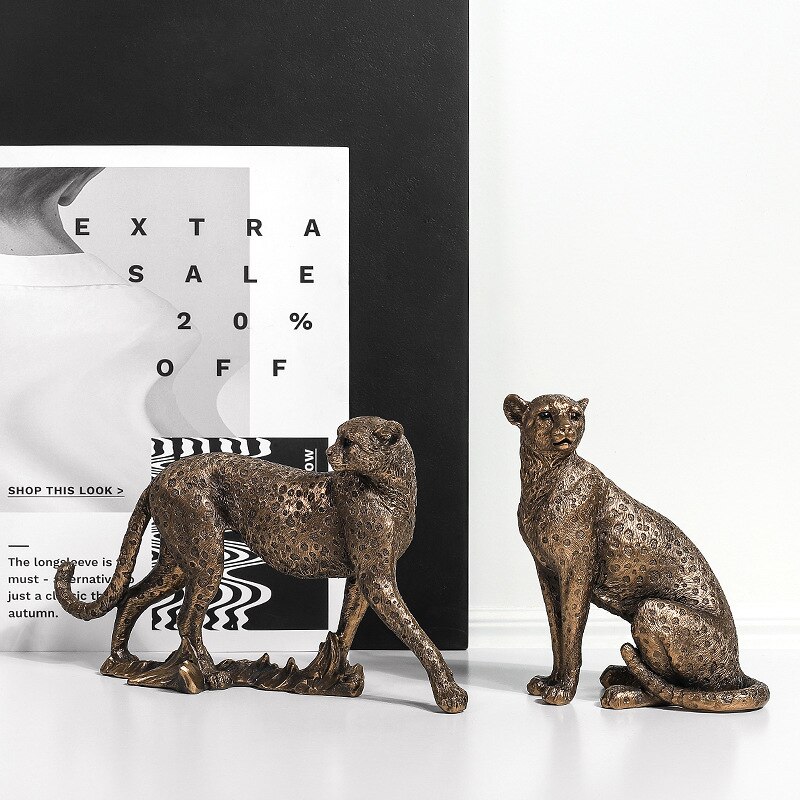 Afrikaanse Luipaard Hars Standbeeld Moderne Home Decor Sculptuur Dier Model Desktop Ornamenten Panther Standbeeld Wijn Kast Decor