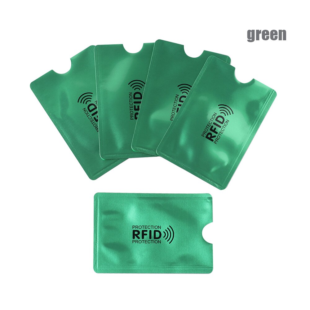 5Pcs Aluminium Folie Anti-Demagnetiseren Card Bescherming Bankkaart Rfid Afscherming Zak Anti-Diefstal Borstel Id-kaart kaarthouder Card Protector: green