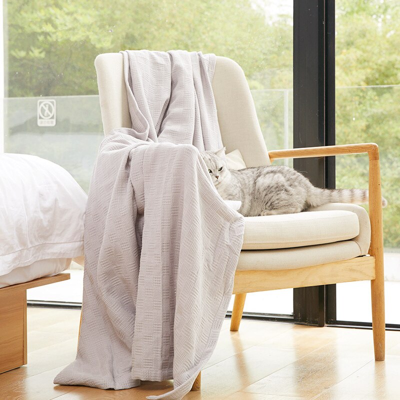 Manta de punto grueso para verano, sábanas aire acondicionado de algodón puro, manta de piel, manta para siesta Oficina, Sábana de Color sólido para el hogar