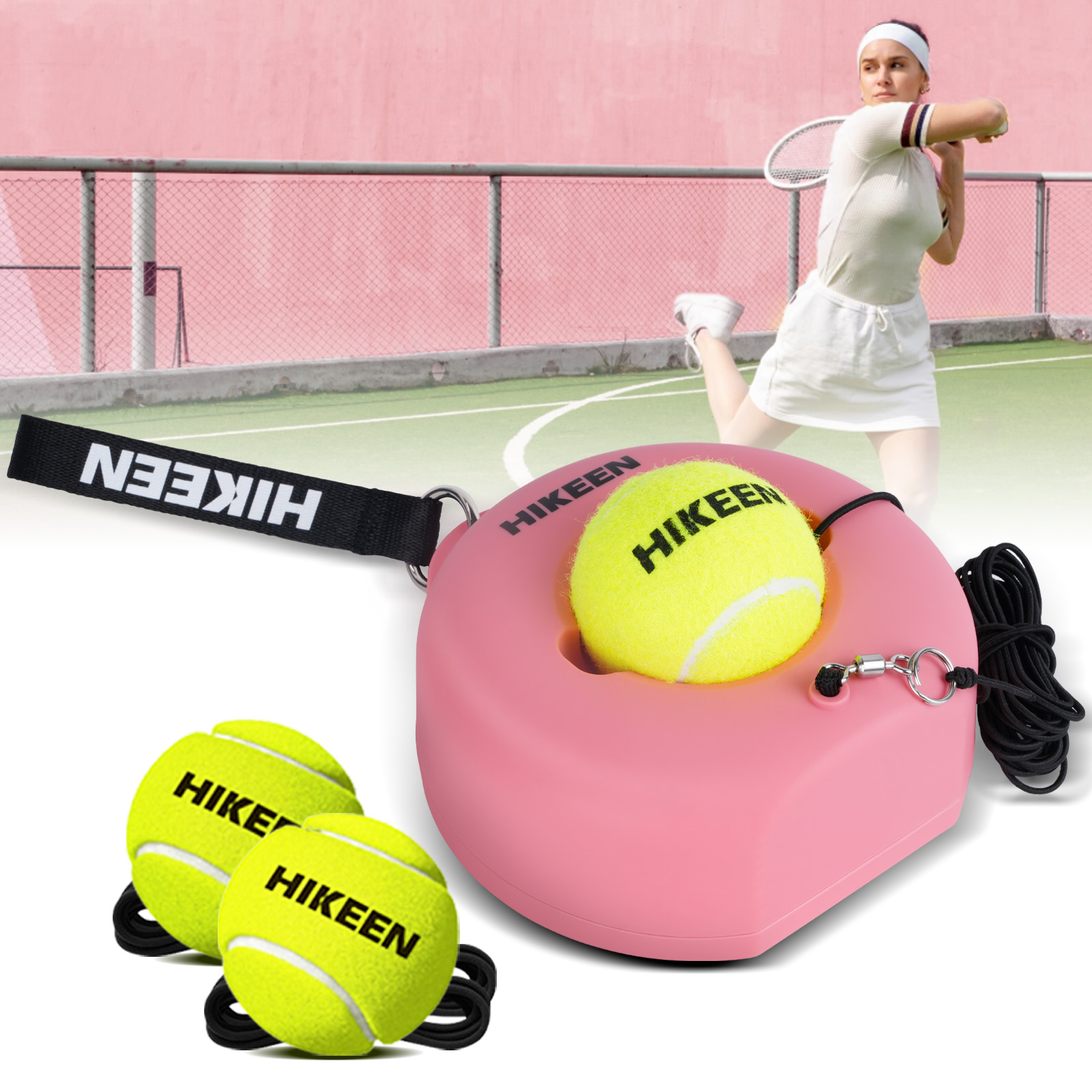Hikeen Premium entraîneur de Tennis rebond avec Base en métal, ensemble d'entraînement de Tennis Solo Portable avec 3 balles à cordes hautement élastiques: SILVER