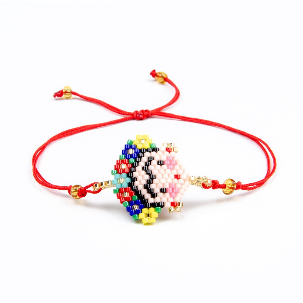 Ethnic Black Handmade Weaving Bracelets Tassel Boho Cartoon Charm Bracelets Fine Jewelry For Women Girls Valentine's Day: red