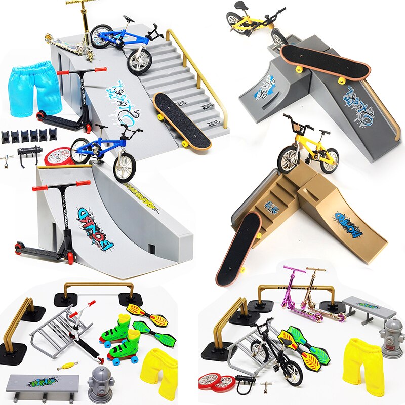 Mini Finger deskorolki Skate części rampy zestaw zabawki pełne rowerowe rowerowe palce skuter dwukołowiec skuter pokładzie Skate zabawki parkowe
