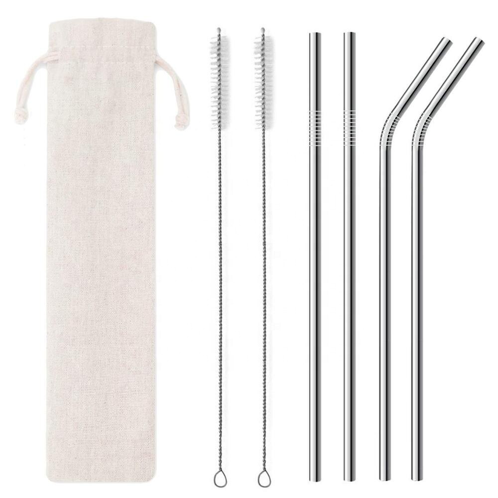 Reusable Metal Drinking Straw 304 Stainless Steel Colorful Straws Bent Straw Set With Cleaner Brush Bar Party Accessory