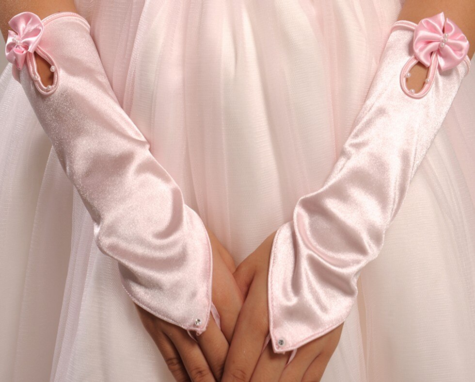 Blume Mädchen Weiß Hochzeit charmant Geburtstag Party Handschuhe Fäustlinge Zeremonie Kommunion Zubehör freundlicher freundlicher Handschuhe D70: Rosa eins Größe