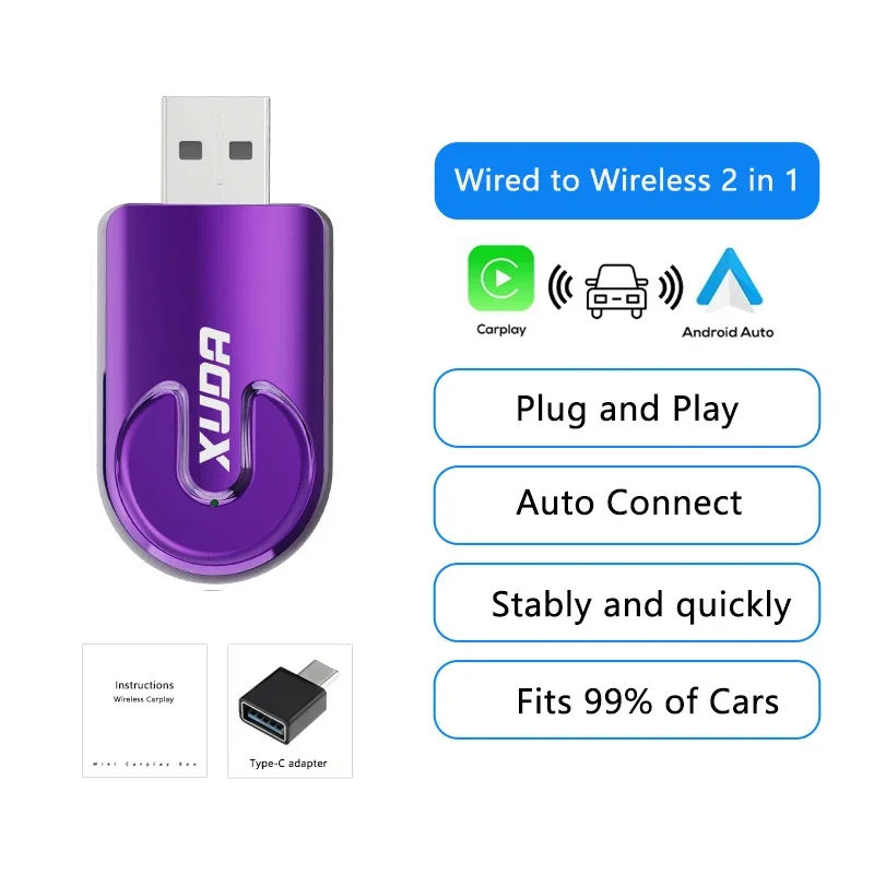 Adaptador de conexión automática para coche, dispositivo inalámbrico 2 en 1 con cable a Dongle inalámbrico, Bluetooth 5,0, Plug & Play, Mini AI Box: Blanco