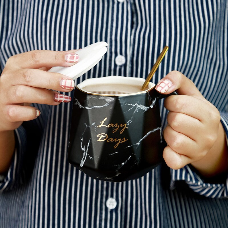 Marble Glazes Ceramic Mug Porcelain Rhombus Shaped Drinking Tea Mugs Breakfast Office Water Coffee Cups for Men Women