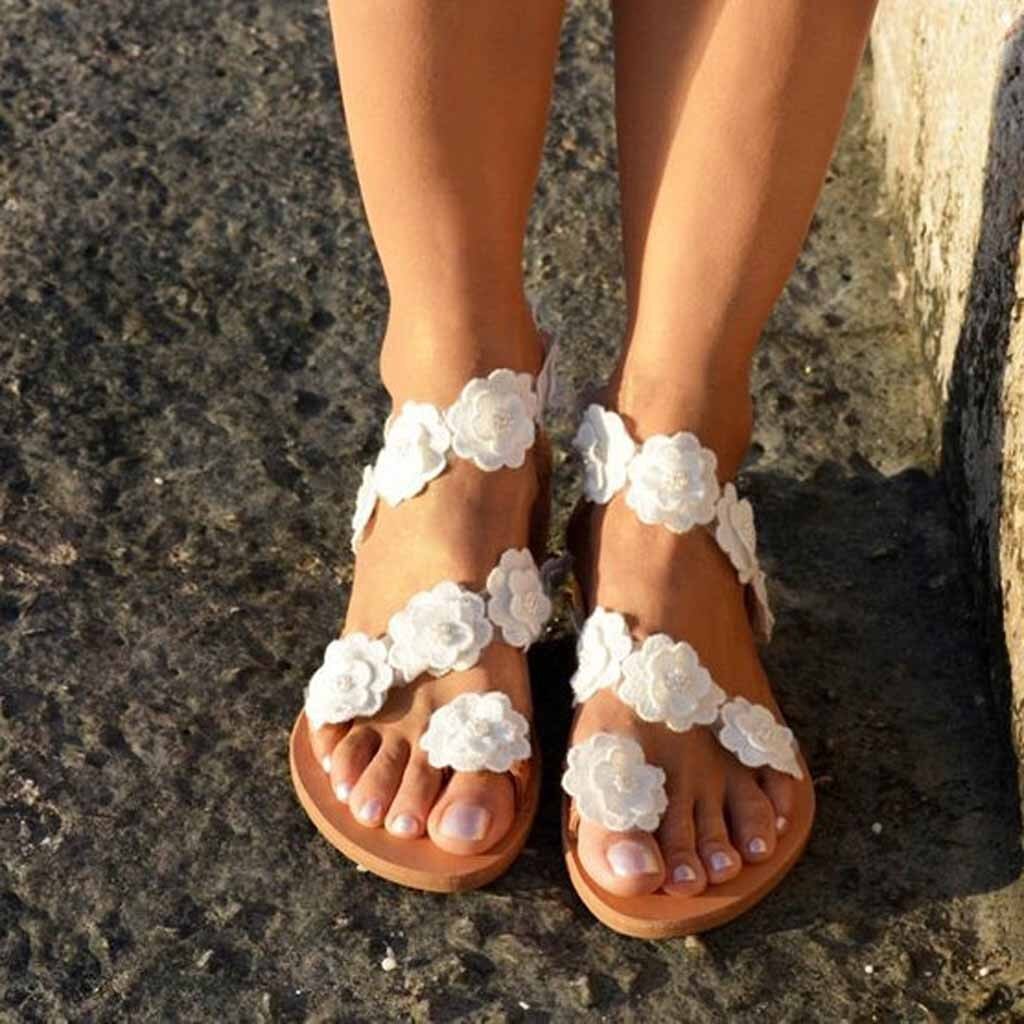 YOUYEDIAN Mode Vrouwen Teen Bloem Platte Bodem Schoenen Zomer Sandalen Open Teen Rome Sandalen zapatos de mujer de moda de #3