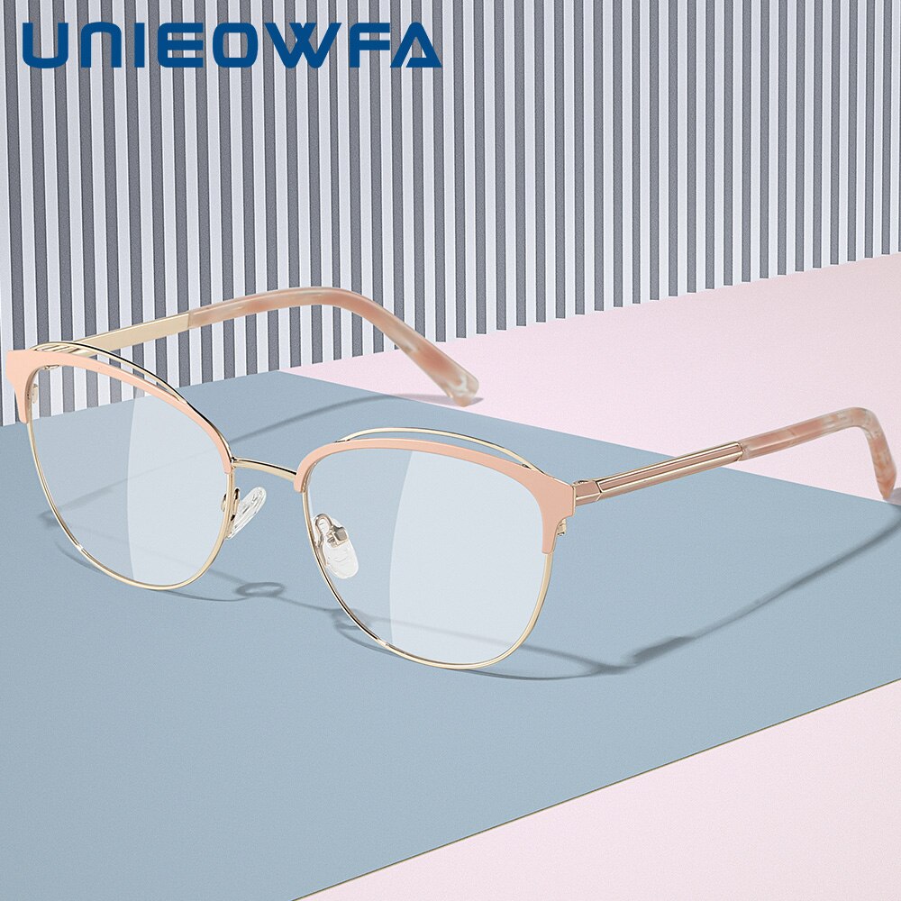 Stainless Steel Cat Eye Glasses Frame Women Optical Prescription Eyeglasses Frame Ladies Myopia Brand Spectacles Female