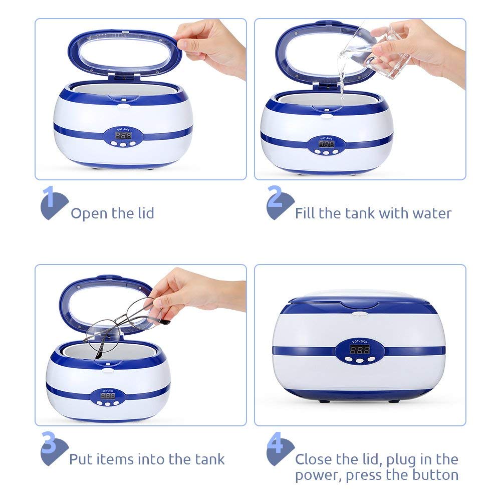 GTSONIC VGT-2000 Ultrasonic Cleaner 600ml 35W for Necklace Earrings Bracelets Dentures Household Ultrasonic Baths