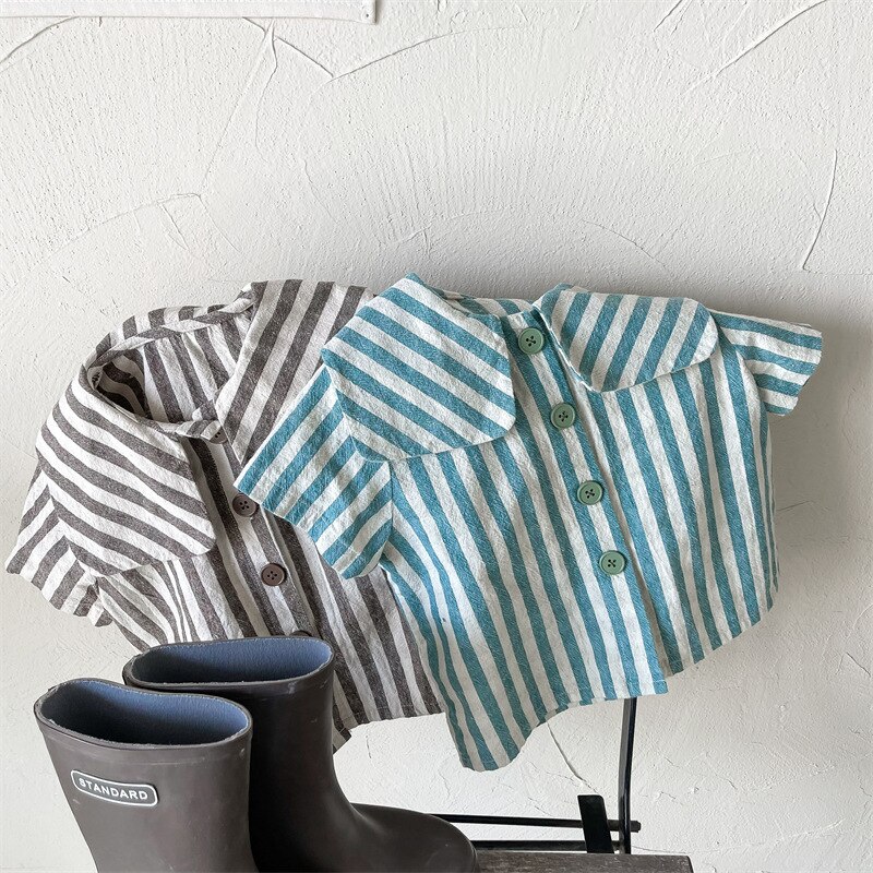 Deer jonmi 2022 camicie a righe Casual per bambini estive camicette a maniche corte camicette in cotone di lino per bambini in stile coreano