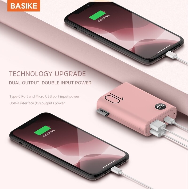 BASIKE-Mini banco de energía portátil PF23P, 10000mah, batería externa colorida, batería de repuesto para xiaomi, iphone y huawei