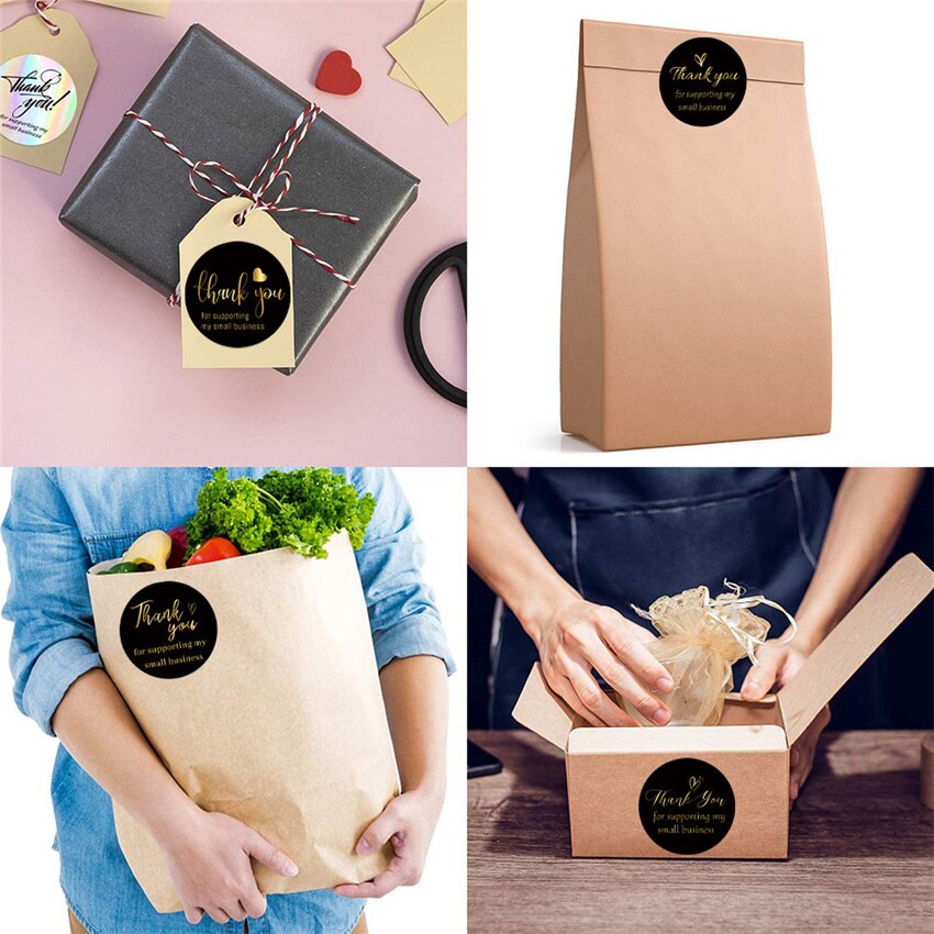 50/500pcs Black Gold Foil Thank You Cards for Supporting My Small Business Thanks Greeting Cards for Retail Store Handmade