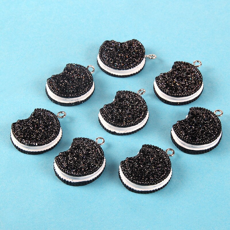 High Grade Half Oreo Biscuits Resin Simulated food Pendant charms for Making jewelry DIY 10 pcs