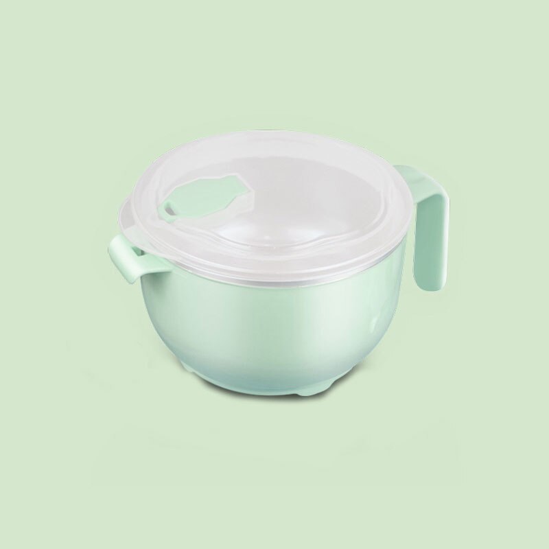 304 Rvs Noodle Kom met Handvat Deksel Lunchbox Rijst Soep Instant Voedsel Container huishoudelijke gebruiksvoorwerp Bento Box 1PC: only bowl green / 1200ml