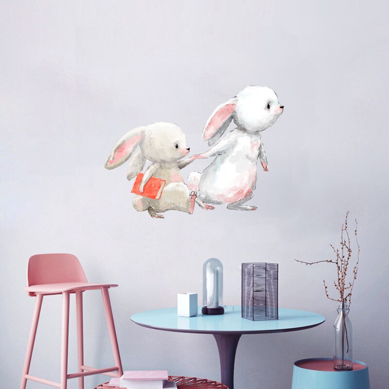 To søde kaniner holder i hånd wallsticker baby børneværelse soveværelse dekoration baggrund tapet til boligindretning bunny stickers