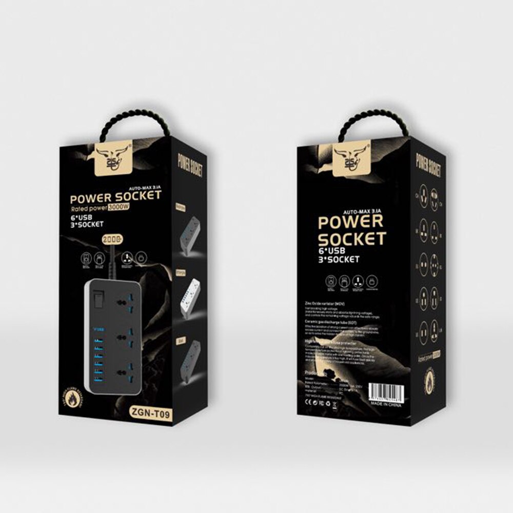 Power Strip Smart Usb Socket Adapter Surge Protector 3 Ac Universele Outlets Met Elektrische Plug Eu/Us Uk/ au Verlengsnoer 2 M