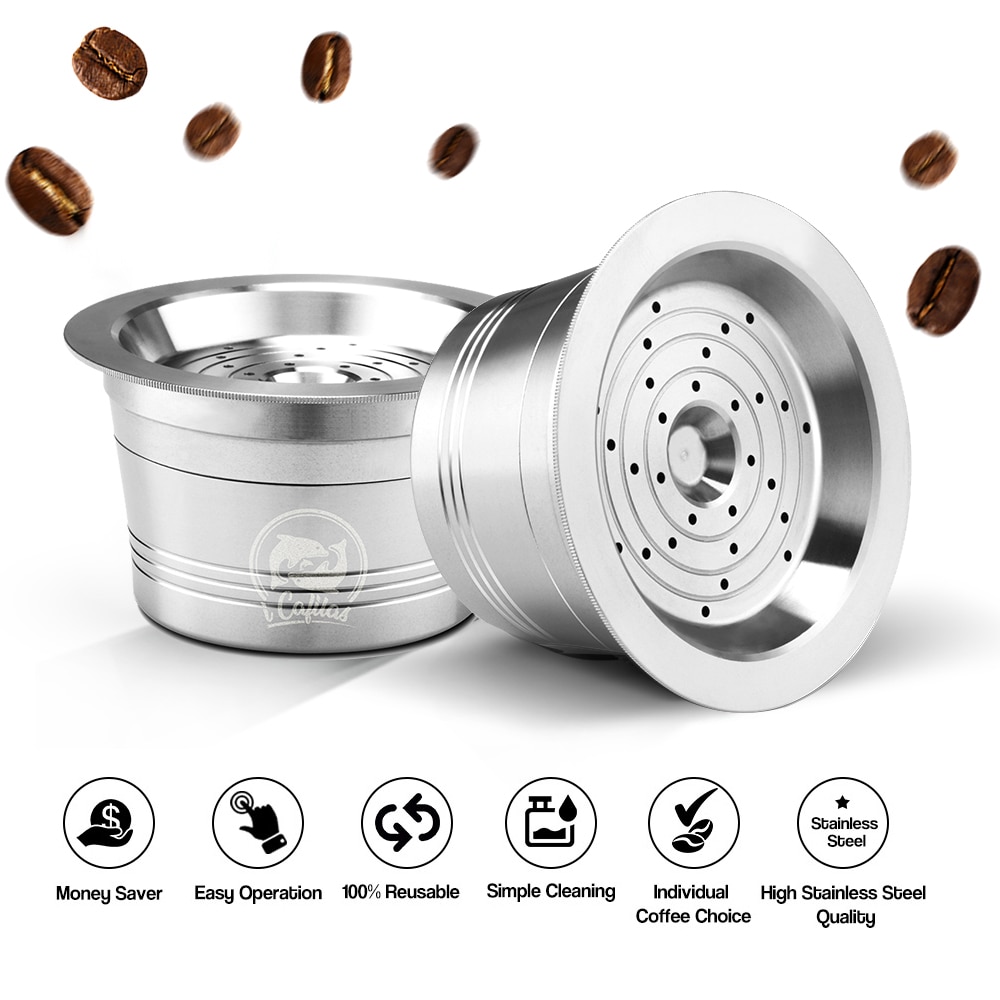 Återanvändbara kaffekapslar rostfritt stål återanvändbara kaffekapselkoppfilter kompatibla med delta q / cafissimo / dolce gusto: För cafissimo