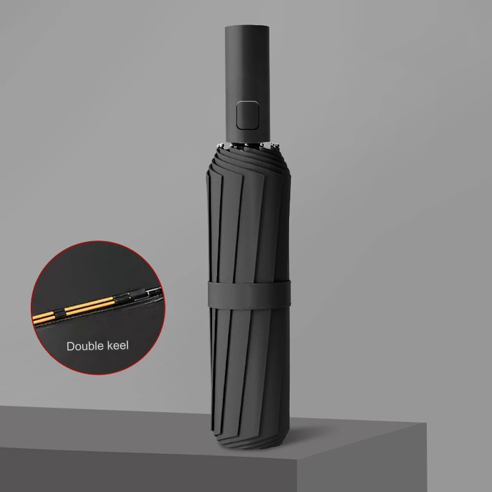 Parapluie renforcé à 24 os, parapluie d'affaires solide et Durable résistant au vent pour hommes, parapluie de protection solaire Anti-UV pour femmes ensoleillé: Black