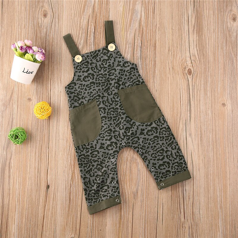 0-5Y Baby Baby Meisjes Jongens Kids Overalls Broek Luipaard Print Pocket Patchwork Rompertjes Jumpsuits Zomer Kleding