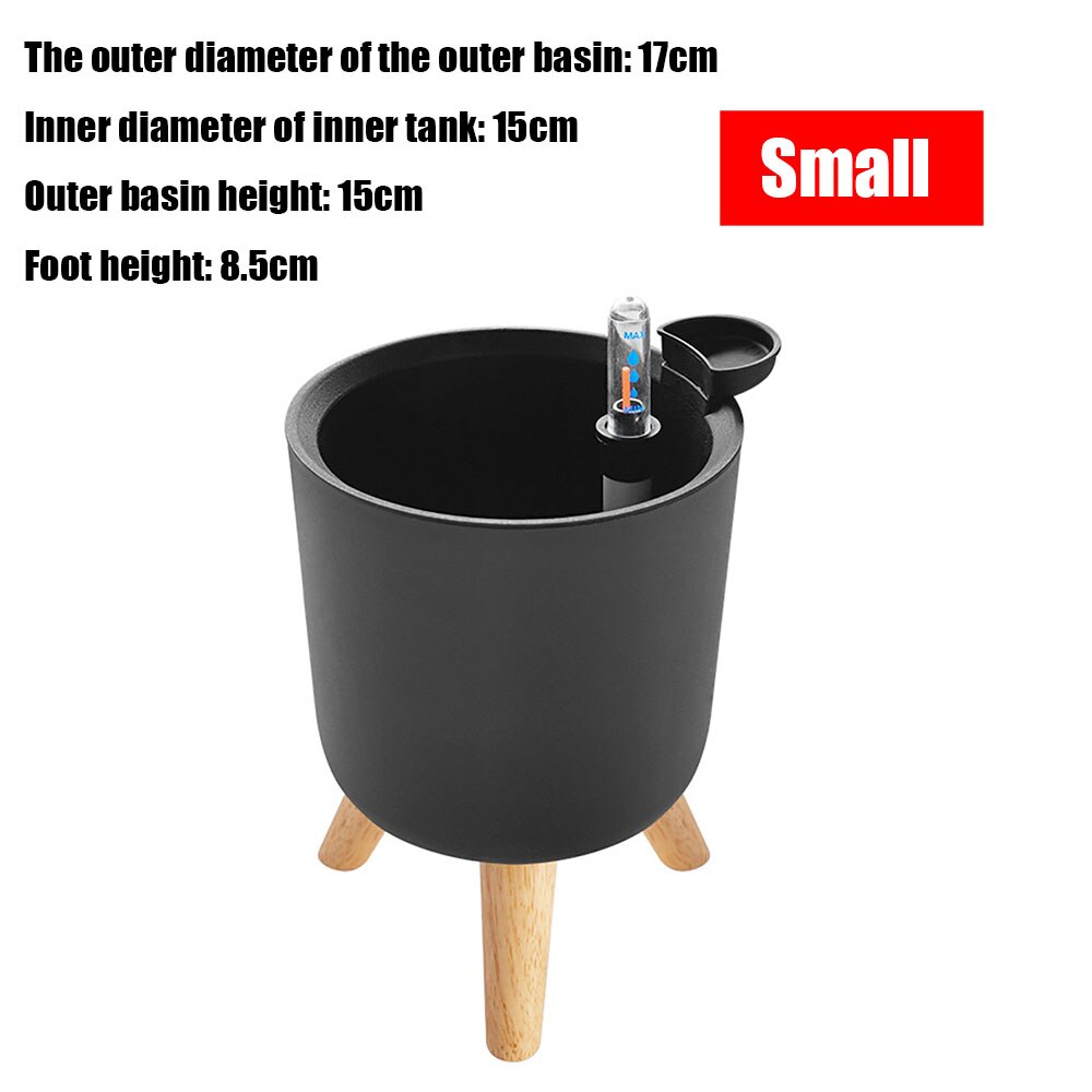 Self Watering Plant Flower Pot with Water Level Indicator Floor Desk Planter Balcony Office Planting Pot Gardening Supplies: Small Black with Leg
