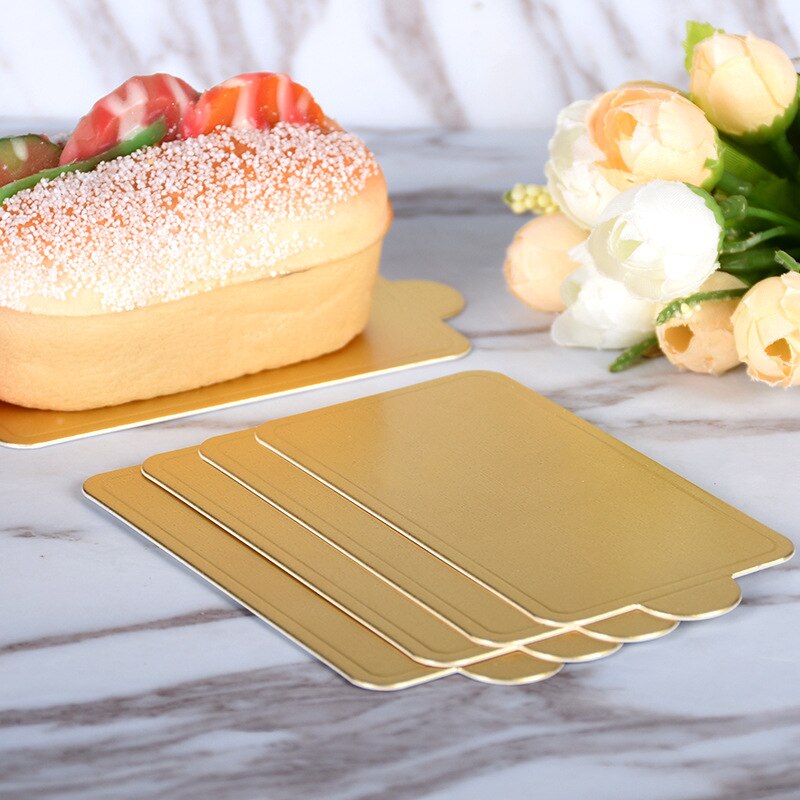 50 stk/sett gylne runde firkantede kakebrett ikke-pinne mousse papirmatte sirkel utgangspunkt papp papir ost dessert cupcake brett pute: Rektangel