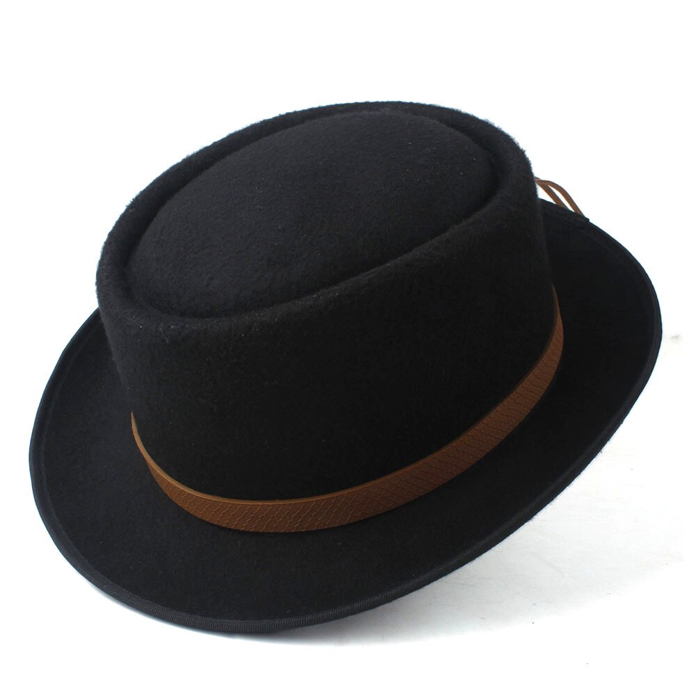 Sombrero de tarta de cerdo para mujer, sombrero Fedora de iglesia para hombre, sombrero plano de lana, Trilby, sombrero fascinador, tamaño 58CM,