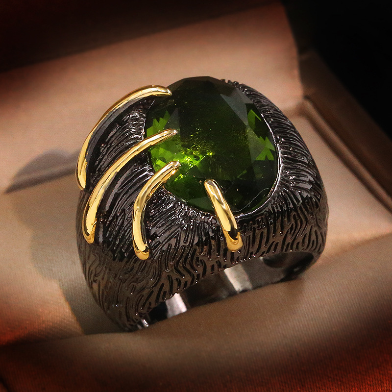 Kvinders vintage sort guld vielsesringe store ovale grønne zirkon krystal wolfram ring forlovelsesfest bohemen ringe smykker: 9