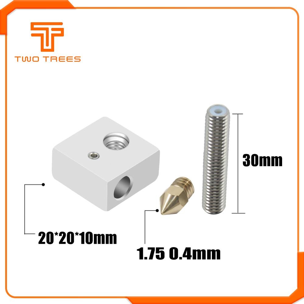 1pcs Garganta Tubo de Teflon 1.75 milímetros + MK8 Bico 0.4 milímetros Extrusora de Cabeças de Impressão + Blocos de Aquecedor Hotend para makerbot MK8 ANET A8 A6