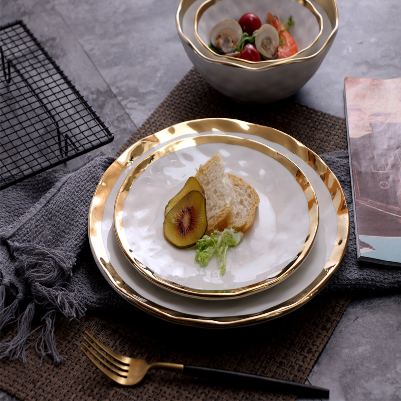 Luxury Gilded Western Food Steak Pasta Plate Household 10-inches Fruit Salad Dessert Dessert Plate Restaurant Tableware