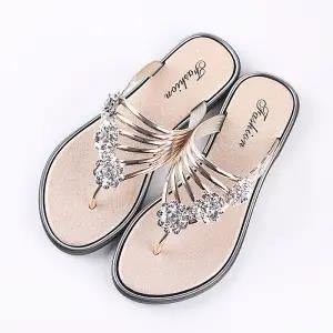 Sandales de plage antidérapantes pour femmes, bout ouvert, argent, , décontractées, cristal doré, été, maison, G6049: b / 5.5