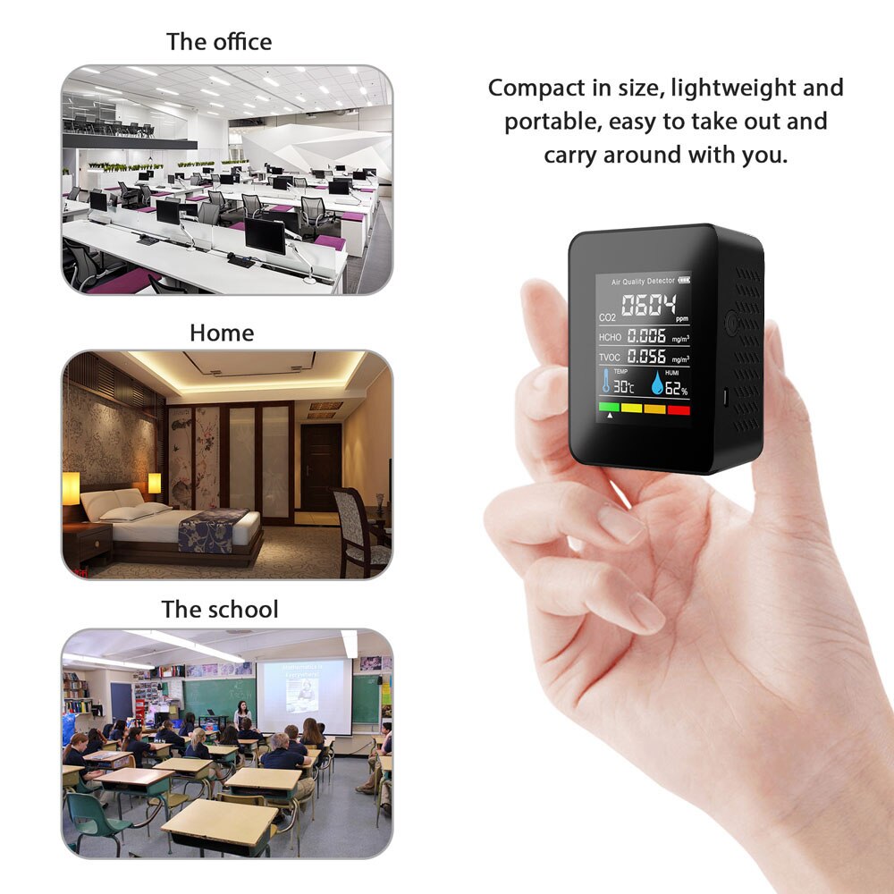 1200mAh Air Detector CO2 Tester Carbon Dioxide TVOC HCHO Value Electricity Quantity Temperature Humidity Display