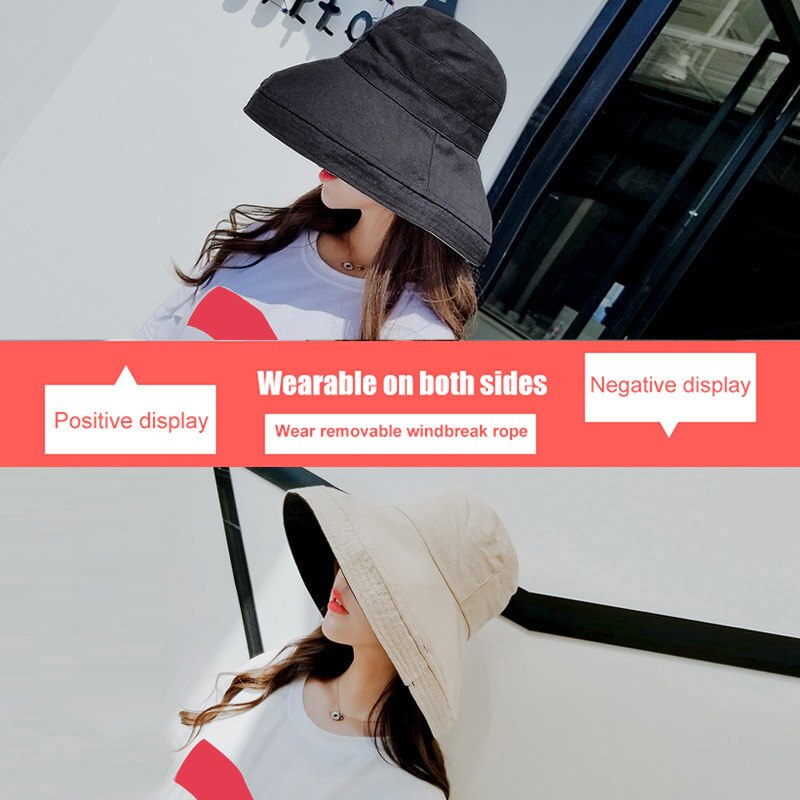 Sombrero de sol con visera ancha para mujer, gorra de pescador de doble cara enrollada para viaje al aire libre