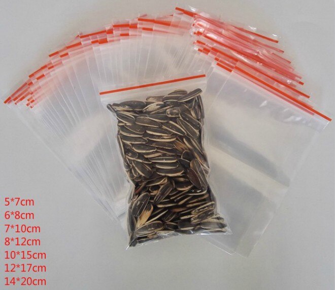 100 stks/pak Clear Self Sealing Zip Lock Plastic Opbergzakken Voedsel Opslag Verpakking Zakken 10*15 cm/8 * 12 cm/6*8 cm/5*7 cm