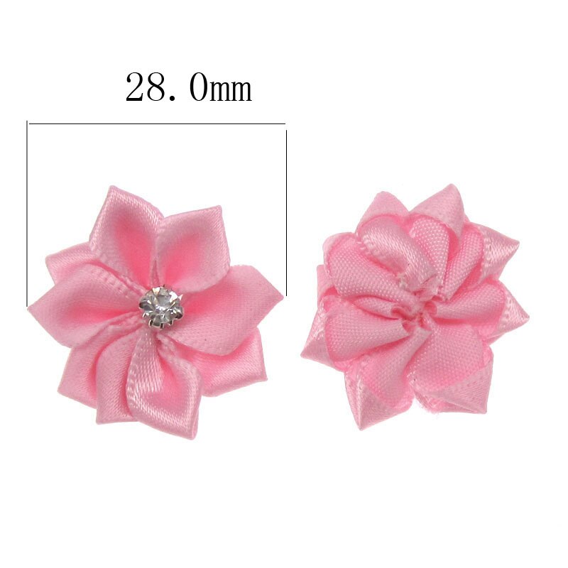40 Stks Roze Kleine Satijnen Bloemen Stof Strass Bloemen Applicaties Naaien Decoratie Bruiloft Kledingstuk 2.8 cm