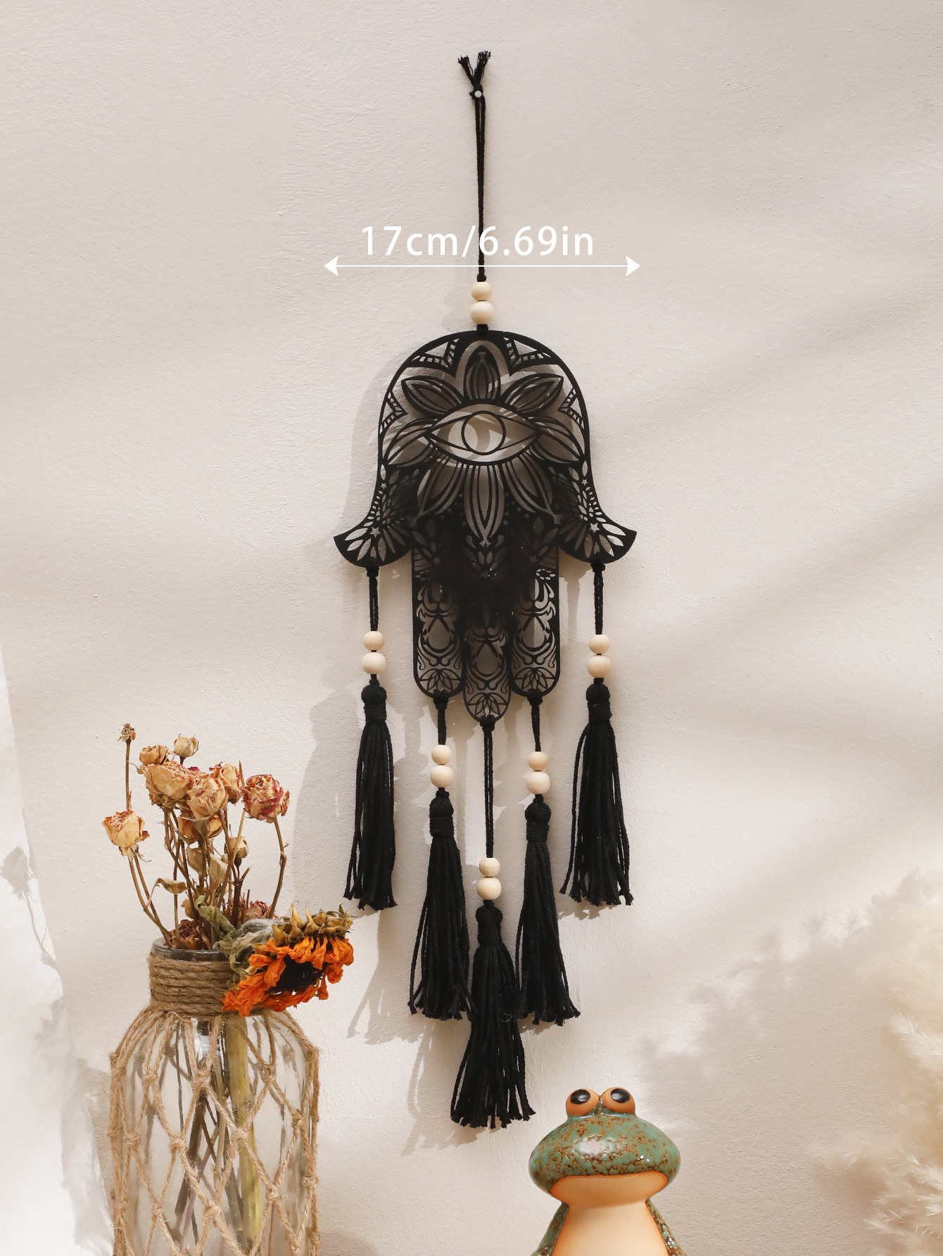 Houten wanddecoratie muurhangende Hamsa Hand Evil Eye Home Decor Macrame hangende decor Boho Home Decoration Macrame Room Ornament