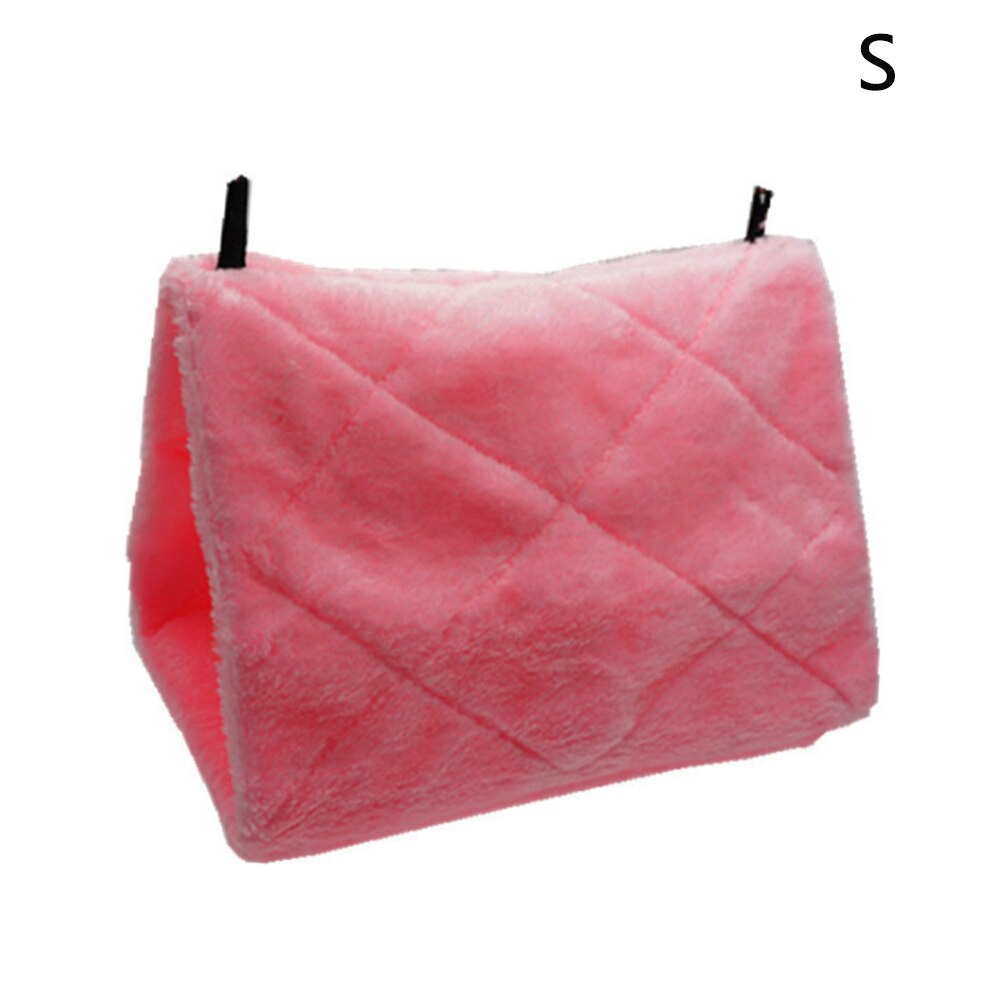 Tent Winter Warm Indoor Bed Opknoping Kooi Multifunctionele Home Decor Verdikte Huisdier Speelgoed Zachte Pluche Vogelnest Papegaai Hangmat Driehoek: Roze / S