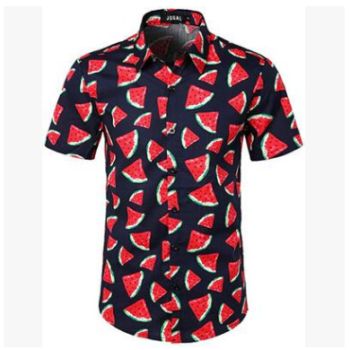 Mannen Hawaiian Shirts Zomer Bloemen Gedrukt Beach Korte Mouw Kamp Casual Shirt Tops Blouse: Watermelon Print / S