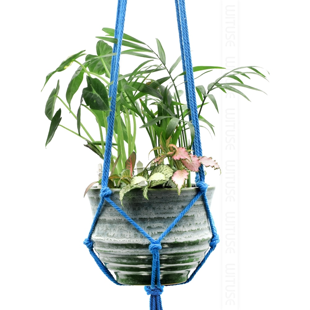 Rural cotton knitted plant hanger hanging planter basket colorful rope 4 legs Plant Hanger 6 Colors