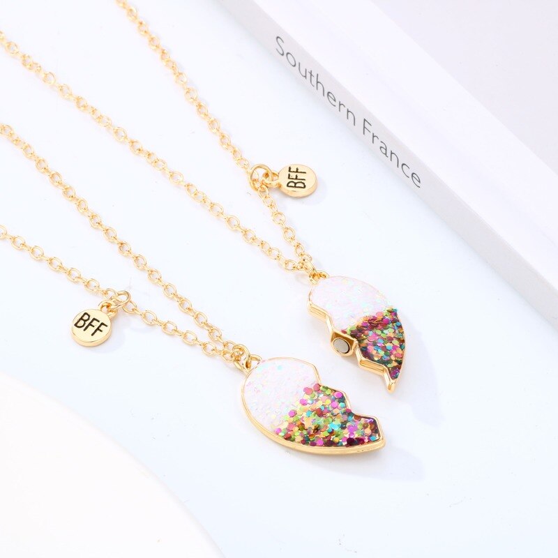 Śliczne 2 sztuk BFF naszyjnik serce wisiorek najlepszy przyjaciel naszyjnik moda para naszyjnik łańcuch dzieci biżuteria przyjaźni