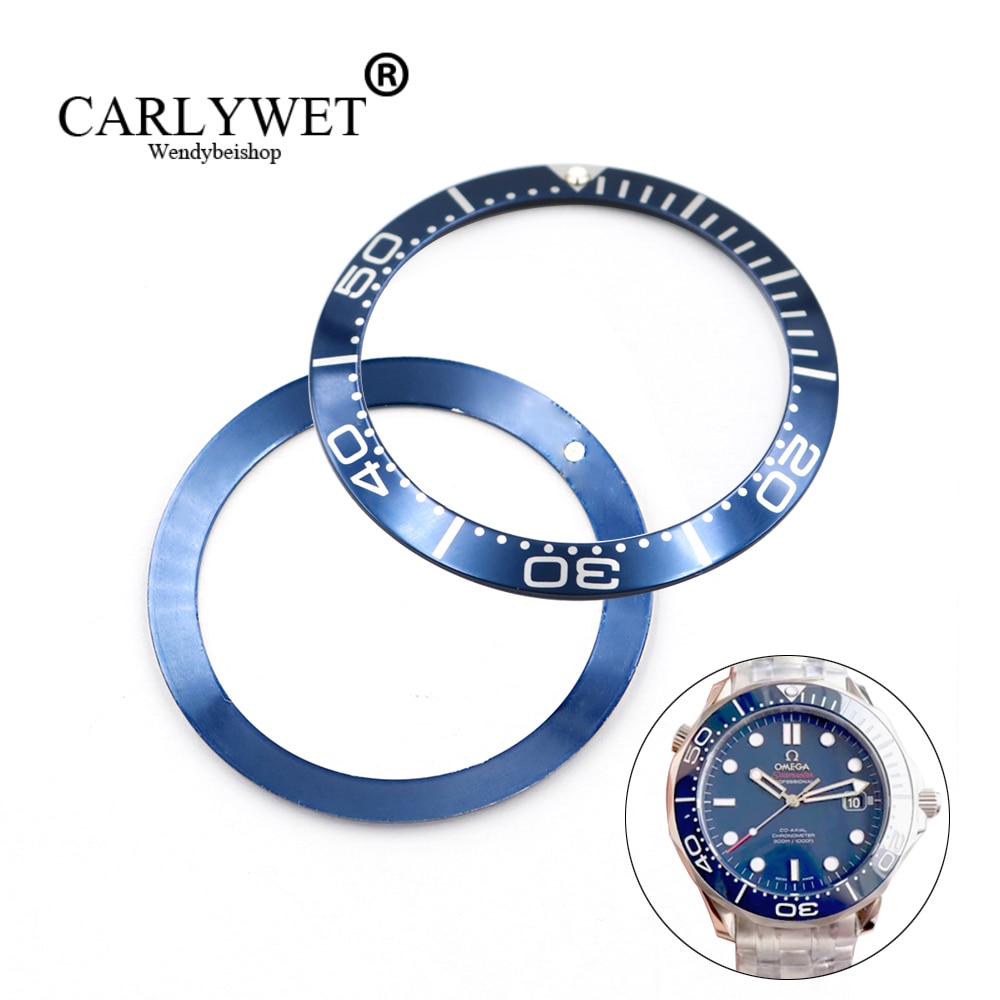 CARLYWET Aluminium Blauw Met Witte Schrijven Horloge Bezel Insert voor Seamaster Professionele